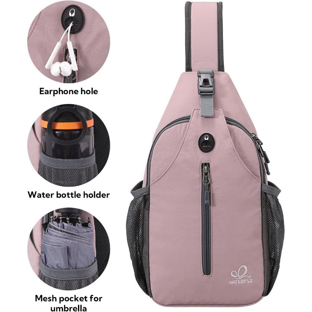 Men Pink Crossbody Sling Backpack Sling Bag Travel Hiking Chest Daypack - Picture 4 of 6
